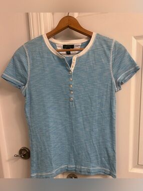 Ralph Lauren Light Blue & White Striped Short Sleeve Henley Tee